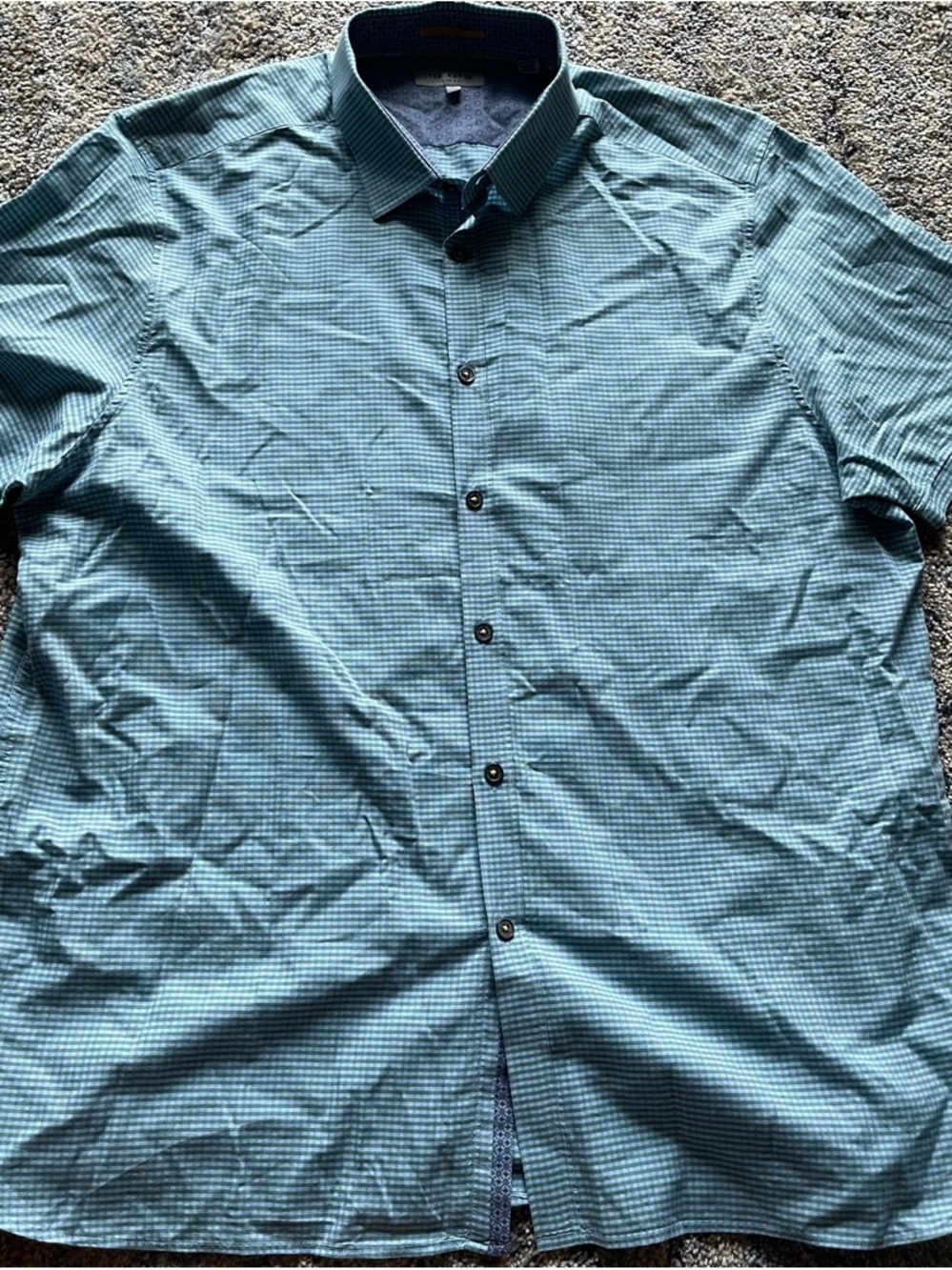 Ted Baker Teal Green Micro-Check Button-Down Shirt